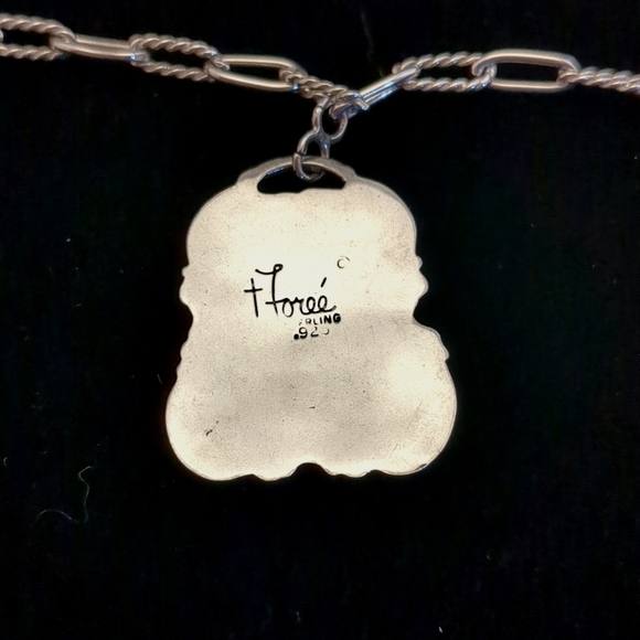 Vintage Foreé Hunsicker Sterling Silver Necklace Engraved Luggage Tags & Cherub - Picture 8 of 16